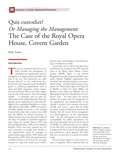 Quis custodiet? Or Managing the Management: The Case of the Royal Opera House, Covent Garden