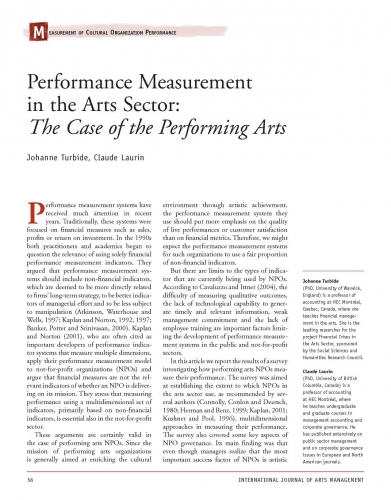 Performance Measurement in the Arts Sector: The Case of the Performing Arts