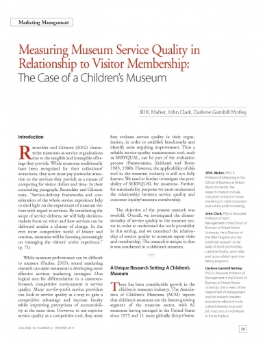 Measuring Museum Service Quality in Relationship to Visitor Membership: The Case of a Children’s Museum