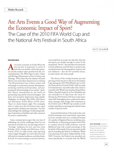 Are Arts Events a Good Way of Augmenting the Economic Impact of Sport? The Case of the 2010 FIFA World Cup and the National Arts Festival in South Africa