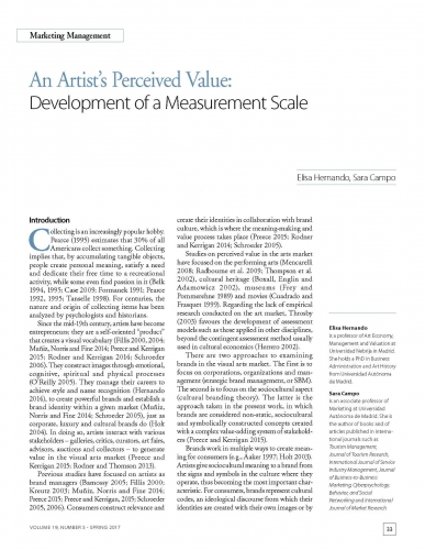 An Artist’s Perceived Value: Development of a Measurement Scale