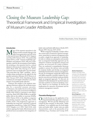 Closing the Museum Leadership Gap: Theoretical Framework and Empirical Investigation of Museum Leader Attributes