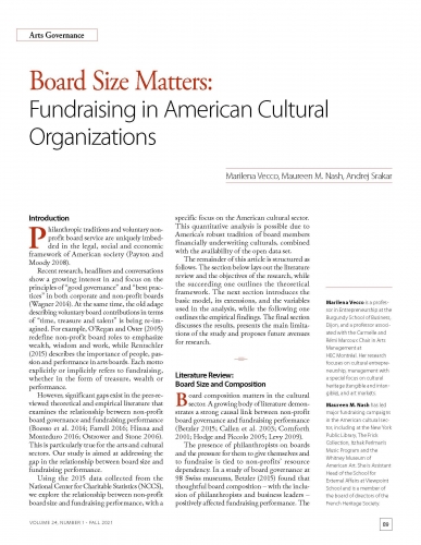 Board Size Matters: Fundraising in American Cultural Organizations
